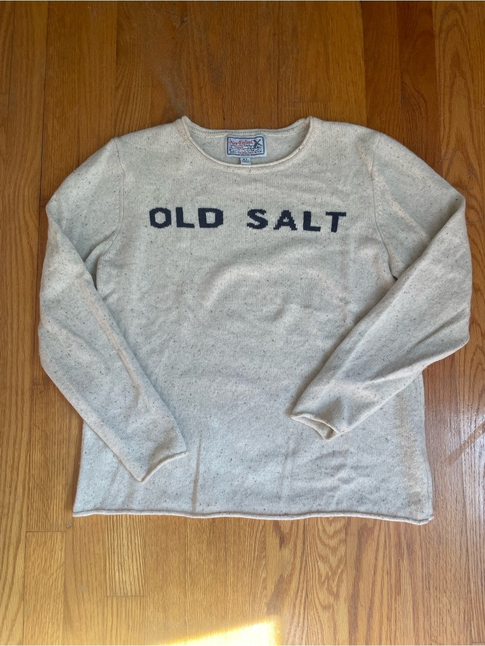 Kiel James Patrick Cream Crewneck with Navy 'OLD SALT' Text